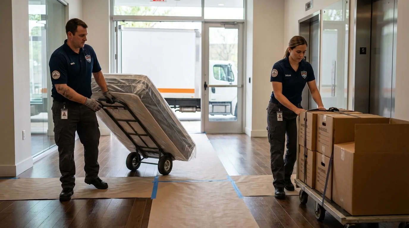 Professional apartment movers loading elevator in Advance, MO