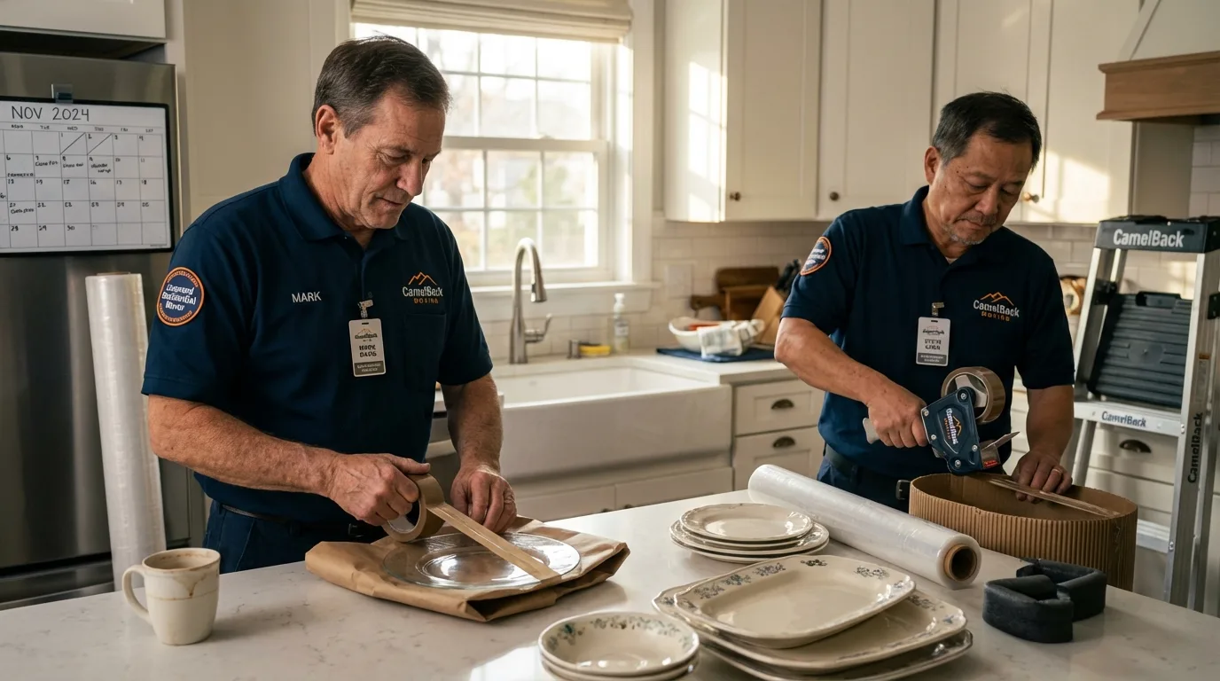 Professional crew packing kitchen dishware in Advance, MO